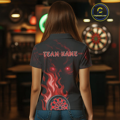 Custom Black And Red Flames Skull Dartboard Polo Dart Shirt For Women Outfit Dart Team Jerseys NYN0926