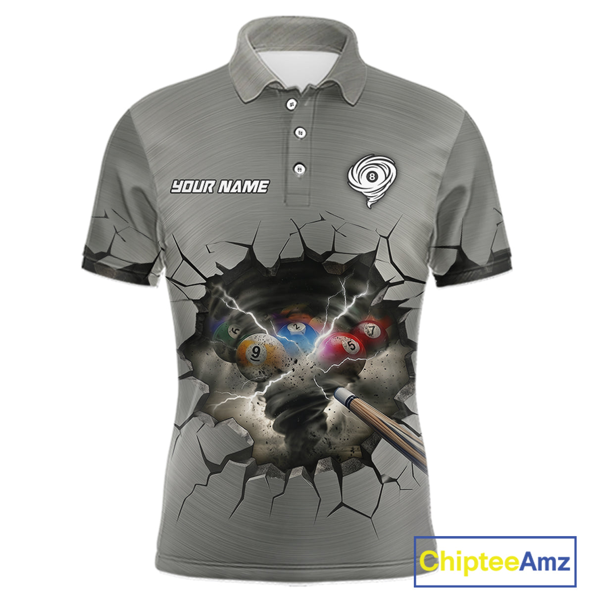 Funny Tornado Grey Billiard Ball Shirt For Men Personalized Thunder 8 Ball Pool Team Jersey NYN2985