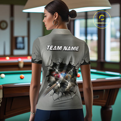 Funny Tornado Grey Billiard Ball Shirt For Women Personalized Thunder 8 Ball Pool Team Jersey NYN2985