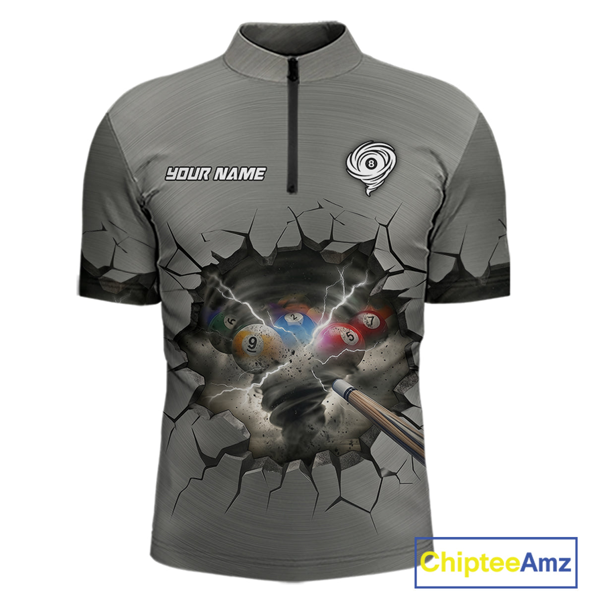 Funny Tornado Grey Billiard Ball Shirt For Men Personalized Thunder 8 Ball Pool Team Jersey NYN2985