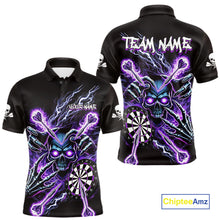 Load image into Gallery viewer, Personalized Purple Skeleton Thunder Lightning Men Dart Polo Shirt Skull Dart Jerseys NYN2119