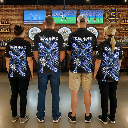 Personalized Blue Skeleton Thunder Lightning Men Dart Polo Shirts Skull Dart Jerseys NYN2120