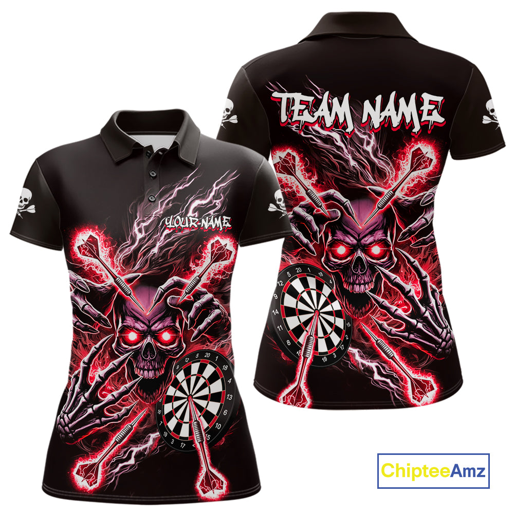 Personalized Red Skeleton Thunder Lightning Women Dart Polo Shirts Skull Dart Jerseys NYN2121