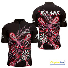 Load image into Gallery viewer, Personalized Red Skeleton Thunder Lightning Men Dart Quarter- Zip Shirts Skull Dart Jerseys NYN2121