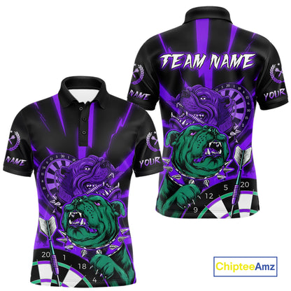 Custom Purple Neon Fierce Bulldog Thunder Men Darts Polo Shirt Funny Dart League Jerseys NYN2126