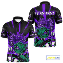 Load image into Gallery viewer, Custom Purple Neon Fierce Bulldog Thunder Men Darts Polo Shirt Funny Dart League Jerseys NYN2126