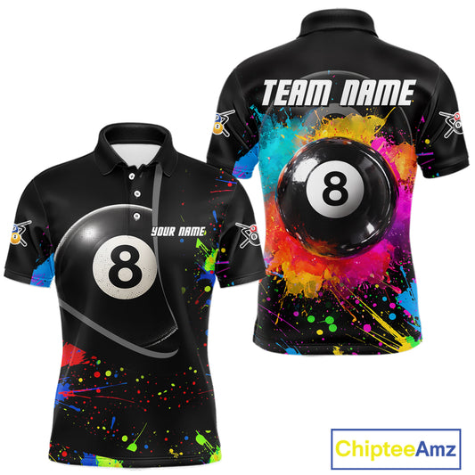 Colorful Splatter 8 Ball Pool Men Billiard Polo & 1/4-Zip Shirt Custom Billiards Balls Attire NYN2392