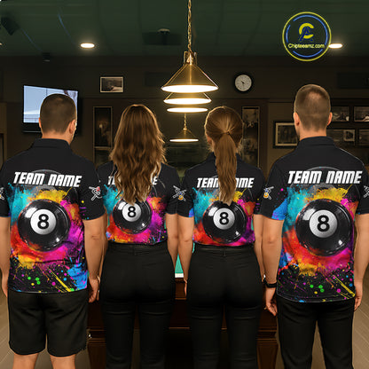 Colorful Splatter 8 Ball Pool Men Billiard Polo & 1/4-Zip Shirt Custom Billiards Balls Attire NYN2392
