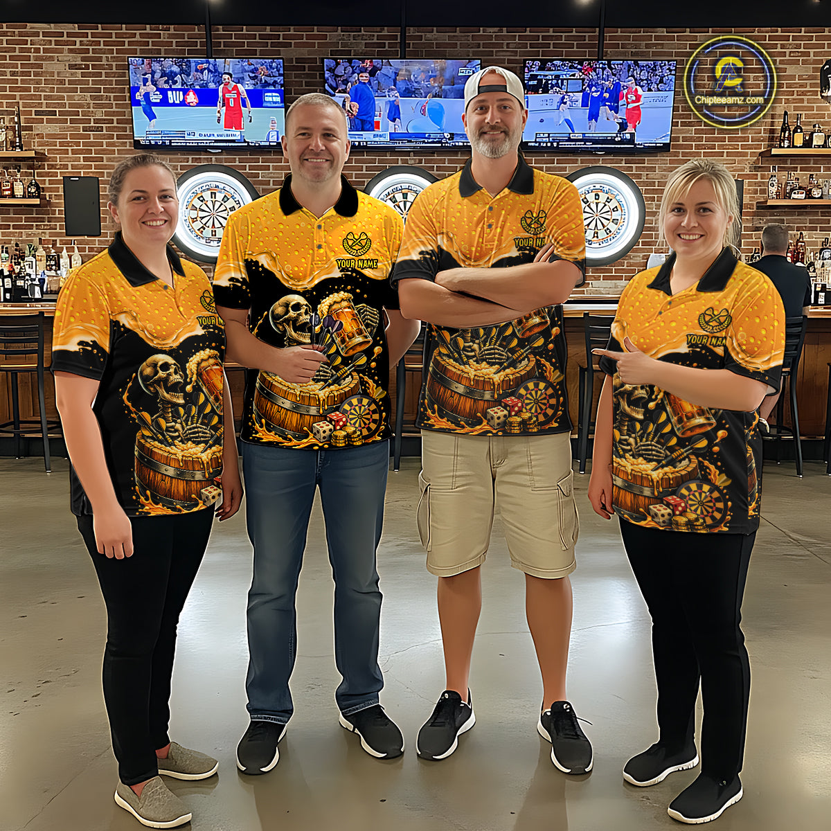 Custom Funny Skeleton Play Dart And Beer Dartboard Women Polo Shirt Personalized Dart Team Jerseys NYN2773