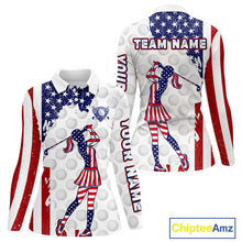Load image into Gallery viewer, Custom Patriotic Golf Polo Shirts, Grunge US Flag Golf Ball White Women Best Golf Clothing Shirts NYN2991
