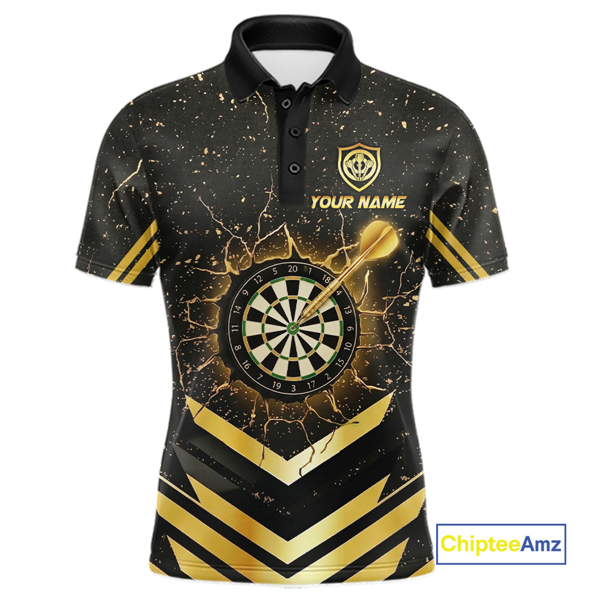 Black And Gold Dartboard Men Dart Polo & 1/4-Zip Shirt Custom Cracked Dart Jersey For Darters NYN3002