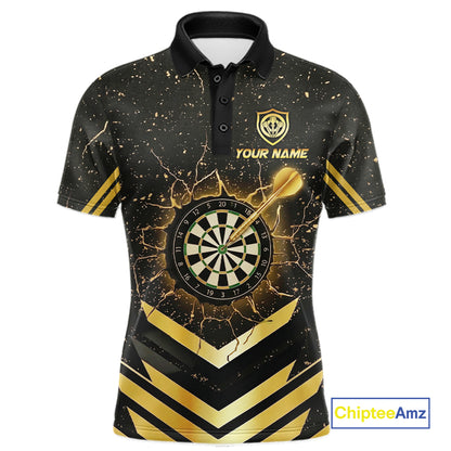 Black And Gold Dartboard Men Dart Polo & 1/4-Zip Shirt Custom Cracked Dart Jersey For Darters NYN3002