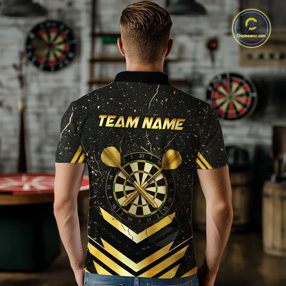 Black And Gold Dartboard Men Dart Polo & 1/4-Zip Shirt Custom Cracked Dart Jersey For Darters NYN3002