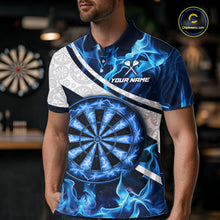 Load image into Gallery viewer, Personalized Blue Flaming Thunder Dartboard Men Darts Polo &amp; 1/4-Zip Shirts Dart Team Jerseys NYN2801