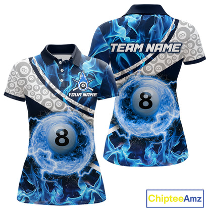 Personalized Blue Flaming Thunder 8 Ball Pool Billiard Shirts For Women Billiard Attire Gifts NYN2802
