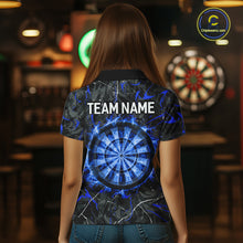 Load image into Gallery viewer, Custom Grey Blue Flaming Dartboard Darts Women Polo &amp; 1/4-Zip Shirts Dart Team Jerseys NYN2806