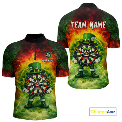 Funny Shamrock Dartboard & Arrow Men Darts Polo Shirt Custom St Patrick's Day Dart League Shirt NYN2650