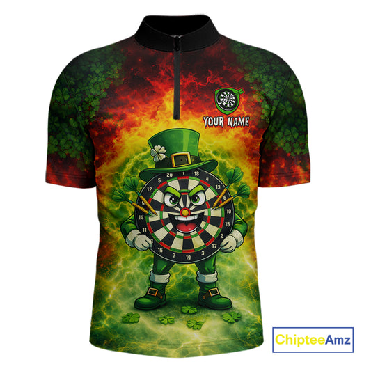 Funny Shamrock Dartboard & Arrow Men Darts Polo Shirt Custom St Patrick's Day Dart League Shirt NYN2650