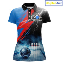 Load image into Gallery viewer, Thunder lightning bowling polo shirt for women blue smoke bowling jersey