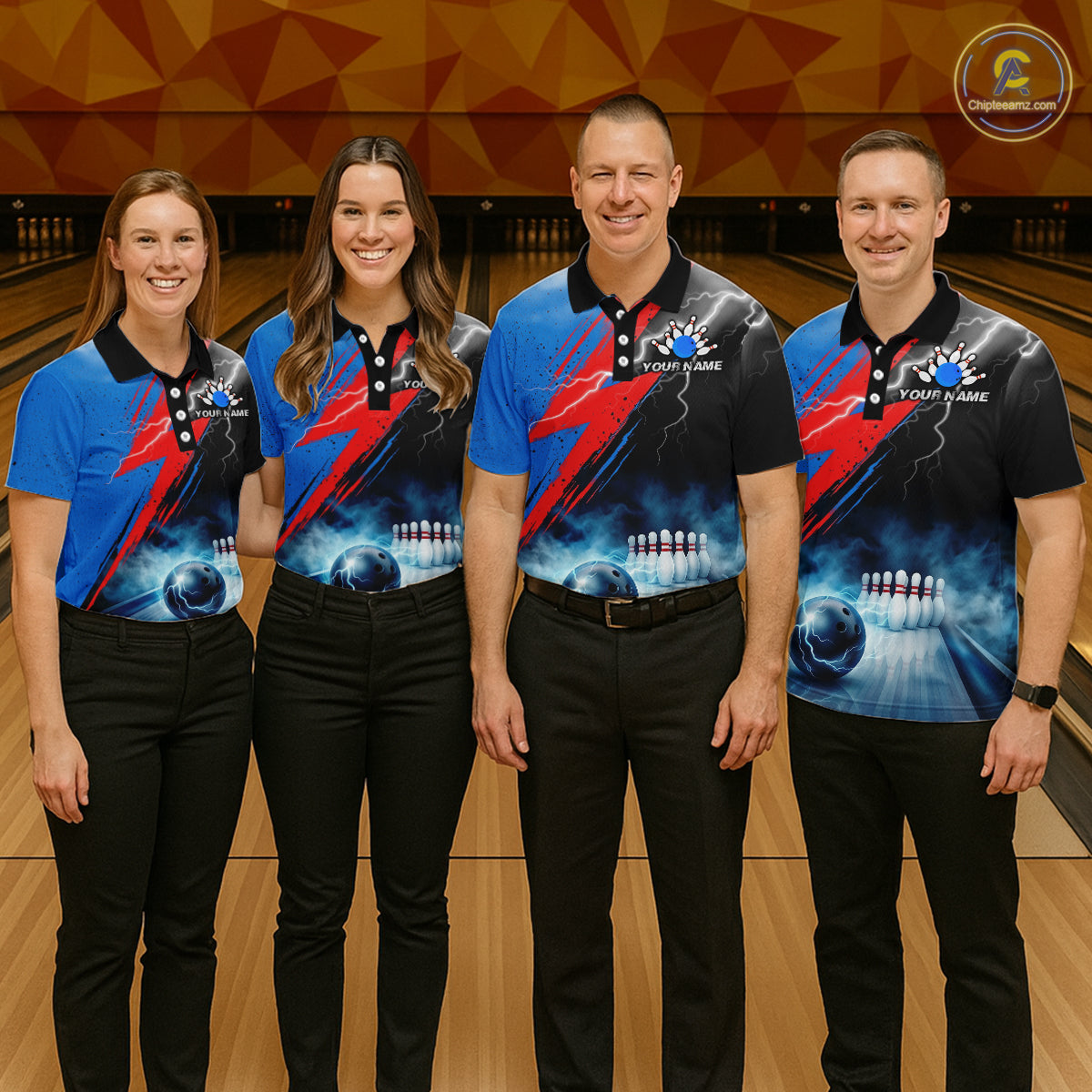 Thunder Lightning Bowling Polo 1/4-Zip Shirts For Men Custom Blue Smokes Team Bowling Jerseys NYN3453