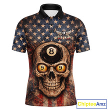 Load image into Gallery viewer, Retro American Flag Skull Pool 8 Ball &amp; 9 Ball Men Billiard Shirt Personalized Balls Billiard Shirts NYN2654