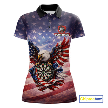 American Flag Eagle Dartboard & Arrow Women Darts Polo Shirt Custom Patriotic Dart Team Shirt NYN2659