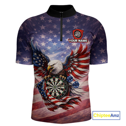 American Flag Eagle Dartboard & Arrow Men Darts Quarter-Zip Shirt Custom Patriotic Dart Team Shirt NYN2659