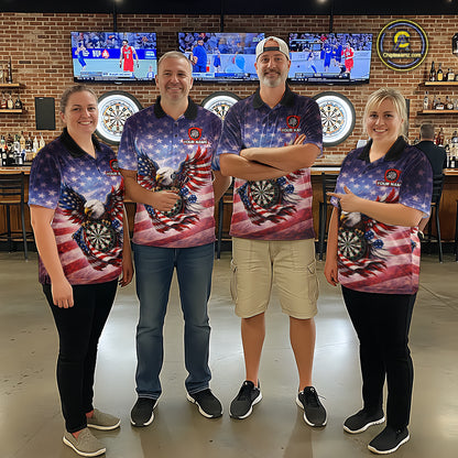 American Flag Eagle Dartboard & Arrow Women Darts Polo Shirt Custom Patriotic Dart Team Shirt NYN2659