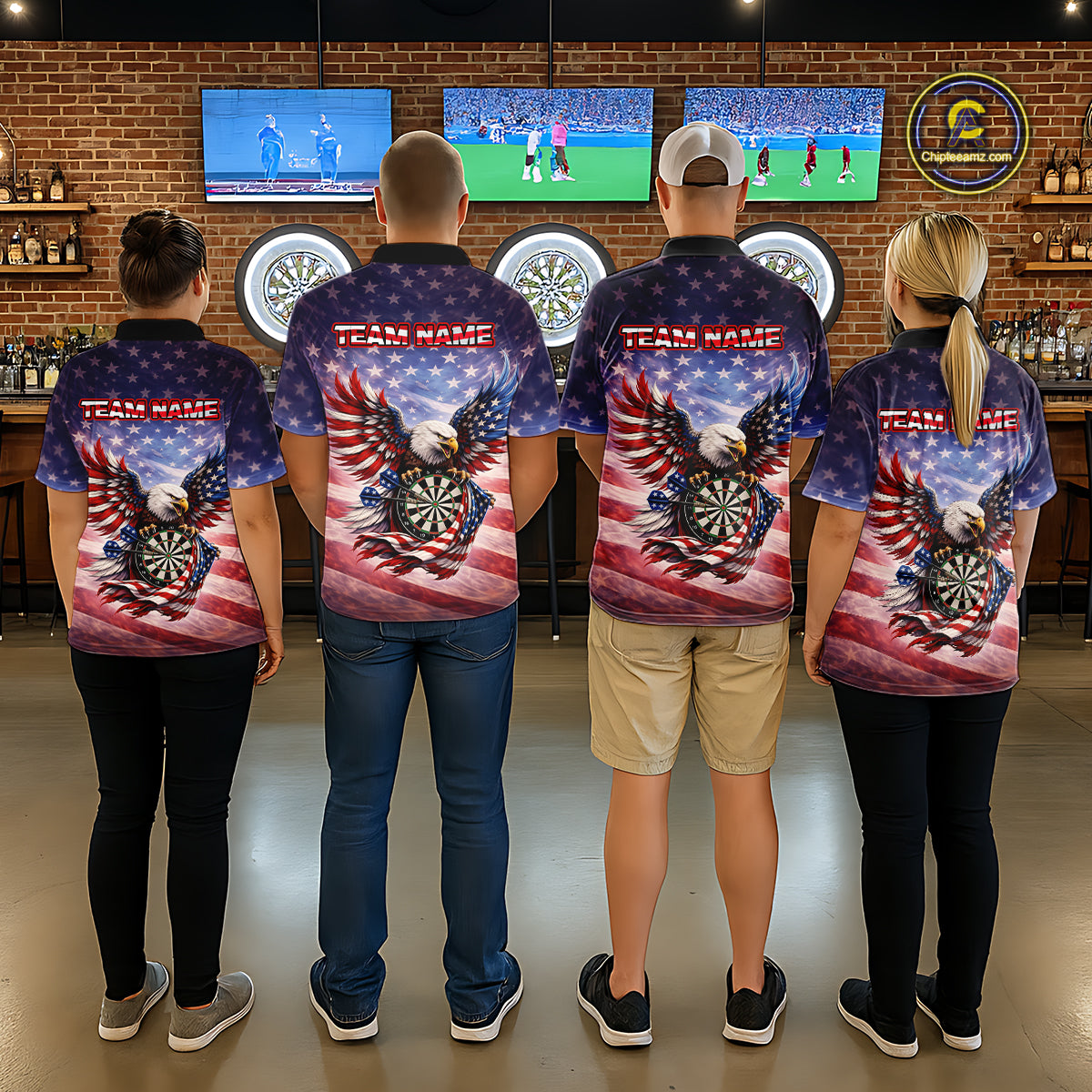 American Flag Eagle Dartboard & Arrow Women Darts Polo Shirt Custom Patriotic Dart Team Shirt NYN2659