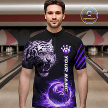 Load image into Gallery viewer, Purple Flames Tiger Custom Men Bowling Polo &amp; Quarter-Zip Shirts Flame Bowling Team Jerseys NYN3012