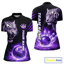 Load image into Gallery viewer, Purple Flames Tiger Custom Women Bowling Polo &amp; Quarter-Zip Shirts Flame Bowling Team Jerseys NYN3012