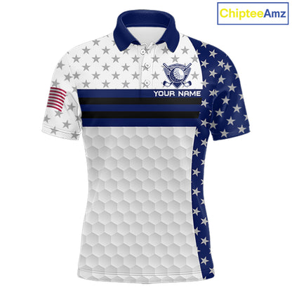 American Flag Mens Golf Polo Shirt Custom Black And Blue Patriotic Golf Team Shirt Golf Tops NYN4043