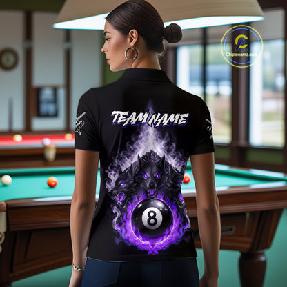 Custom Horror Wolfs Black Purple Smokes Pool 8 Ball Women's Billiard Team Shirt Billiard Attire NYN2667