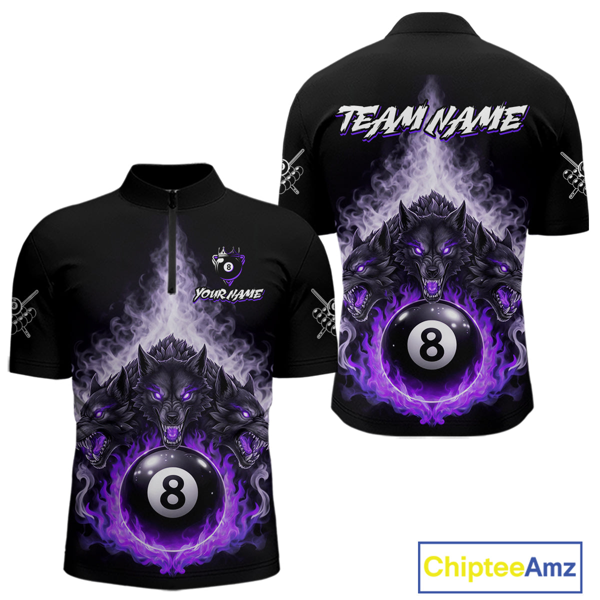 Custom Horror Wolfs Black Purple Smokes Pool 8 Ball Men's Billiard Team Shirt Billiard Attire NYN2667