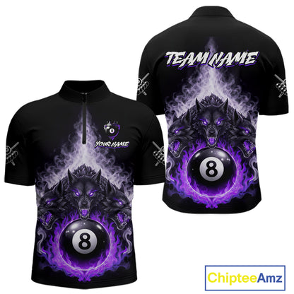 Custom Horror Wolfs Black Purple Smokes Pool 8 Ball Men's Billiard Team Shirt Billiard Attire NYN2667