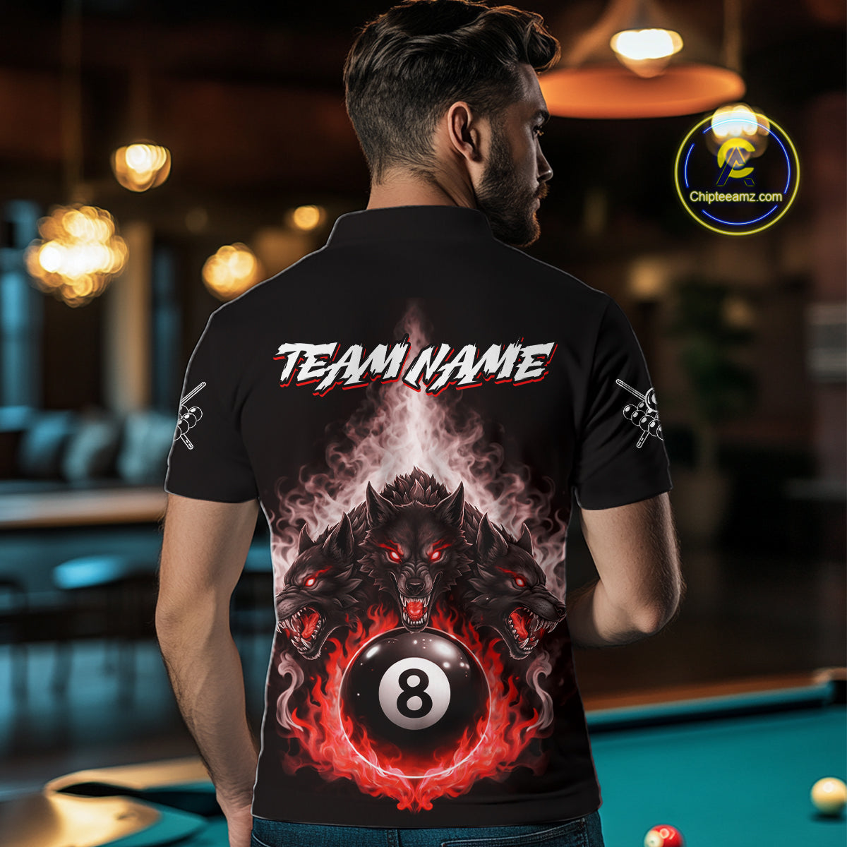 Custom Horror Wolfs Black Red Smokes Pool 8 Ball Men's Billiard Team Shirt Billiard Attire NYN2668