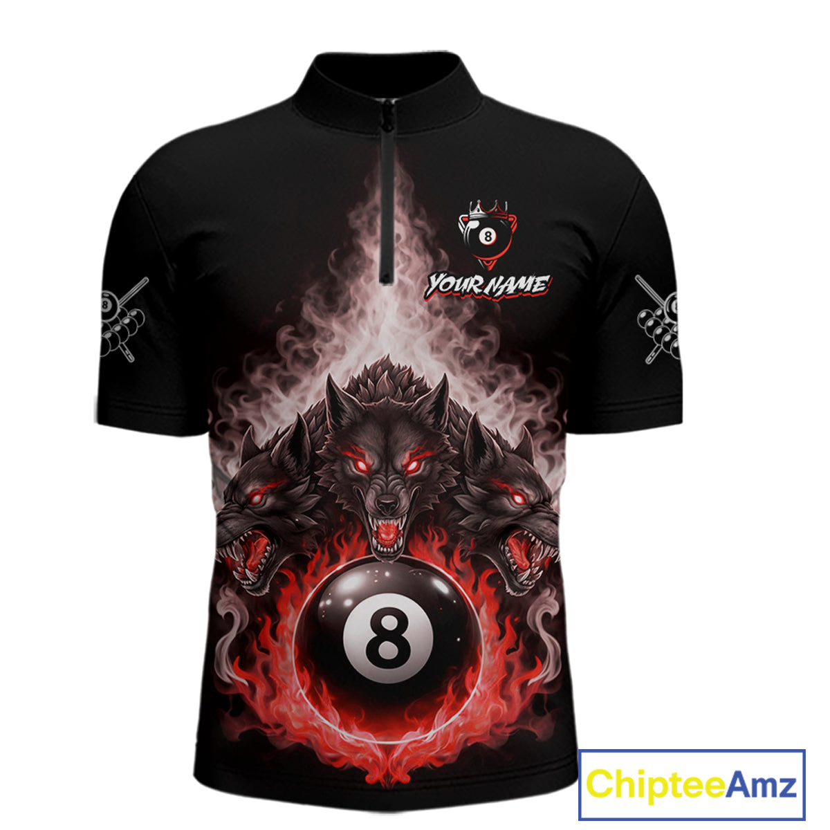 Custom Horror Wolfs Black Red Smokes Pool 8 Ball Men's Billiard Team Shirt Billiard Attire NYN2668
