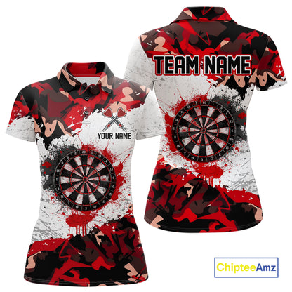 Personalized Red And White Splatter Dartboard Camouflage Darts Shirts For Women Dart Team Jerseys NYN2823