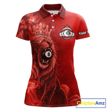 Load image into Gallery viewer, Personalized Red Grunge Smoke Crown Lion 8 Ball Pool Billiard Shirts For Women Billiard Attire Gifts NYN2826