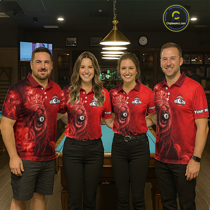Personalized Red Grunge Smoke Crown Lion 8 Ball Pool Billiard Shirts For Men Billiard Attire Gifts NYN2826