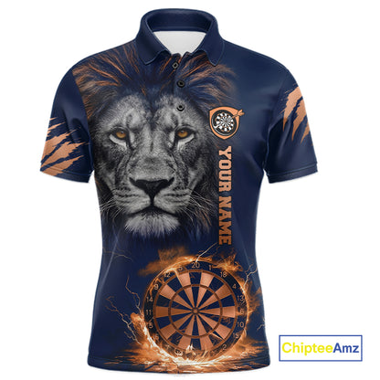 Custom Fire Flame Orange Dartboard  Funny Lion Men Dart Jerseys Outfits Dart Polo & 1/4-Zip Shirt NYN3033