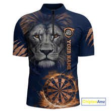 Load image into Gallery viewer, Custom Fire Flame Orange Dartboard  Funny Lion Men Dart Jerseys Outfits Dart Polo &amp; 1/4-Zip Shirt NYN3033