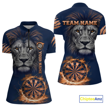 Custom Fire Flame Orange Dartboard  Funny Lion Women Dart Jerseys Outfits Dart Polo & 1/4-Zip Shirt NYN3033
