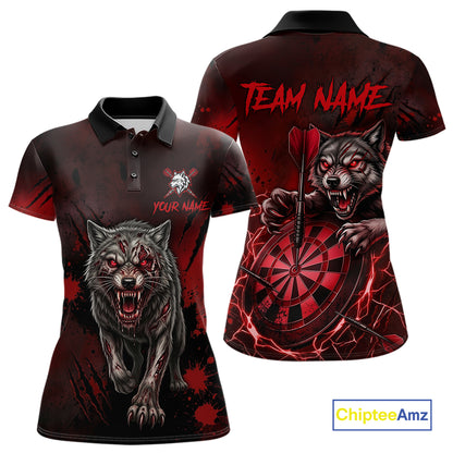 Black And Red Claws Wolfs Darts Shirt For Women Custom Thunder Lightning Team Darts Jersey NYN3039