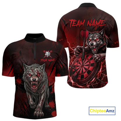 Black And Red Claws Wolfs Darts Shirt For Men Custom Thunder Lightning Team Darts Jersey NYN3039