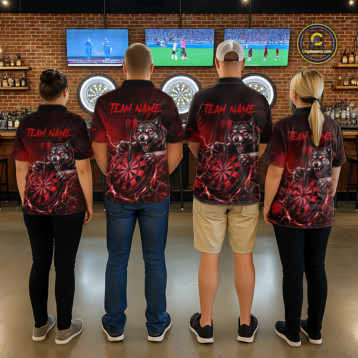 Black And Red Claws Wolfs Darts Shirt For Women Custom Thunder Lightning Team Darts Jersey NYN3039