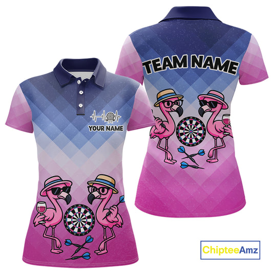 Custom Funny Pink Couple Flamingo Custom Dart Polo Shirts For Women Dart Team Jerseys NYN2187