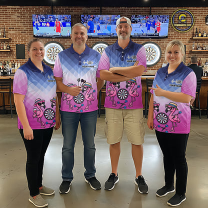 Custom Funny Pink Couple Flamingo Custom Dart Polo Shirts For Men Dart Team Jerseys NYN2187