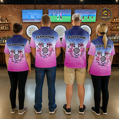 Custom Funny Pink Couple Flamingo Custom Dart Polo Shirts For Men Dart Team Jerseys NYN2187