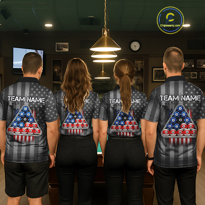 Grunge US Flag Blur 8 Ball Pool Billiard Team Shirt For Men Custom Patriotic Billiards Ball Attire NYN2470